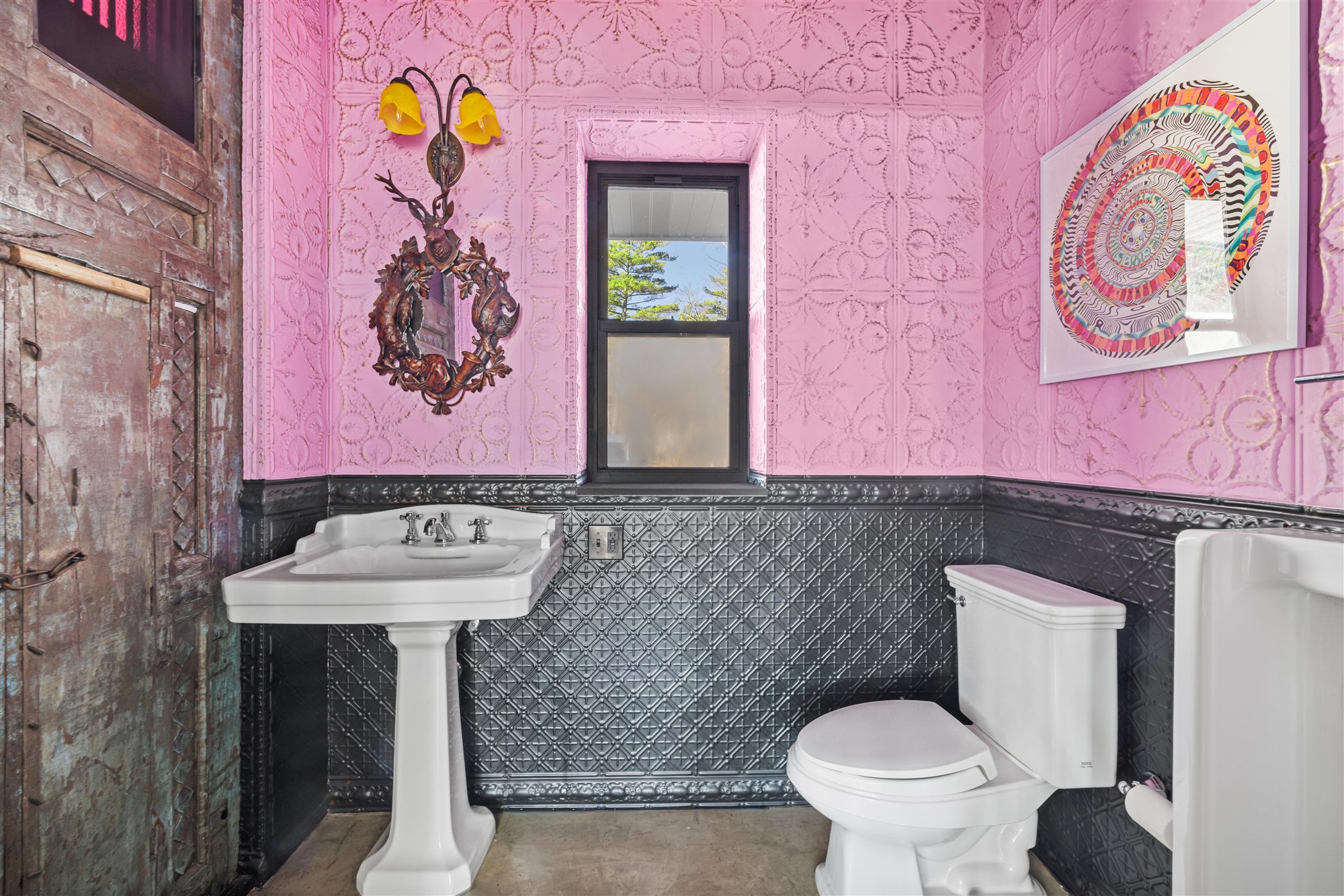 Vintage tin-clad powder room
